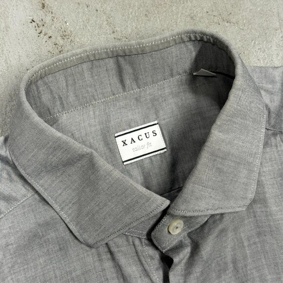 XACUS Tailor Fit Dress Shirt Stretch Italy Grey Long Sleeve Cotton 15 1/2 Medium - Picture 6 of 11